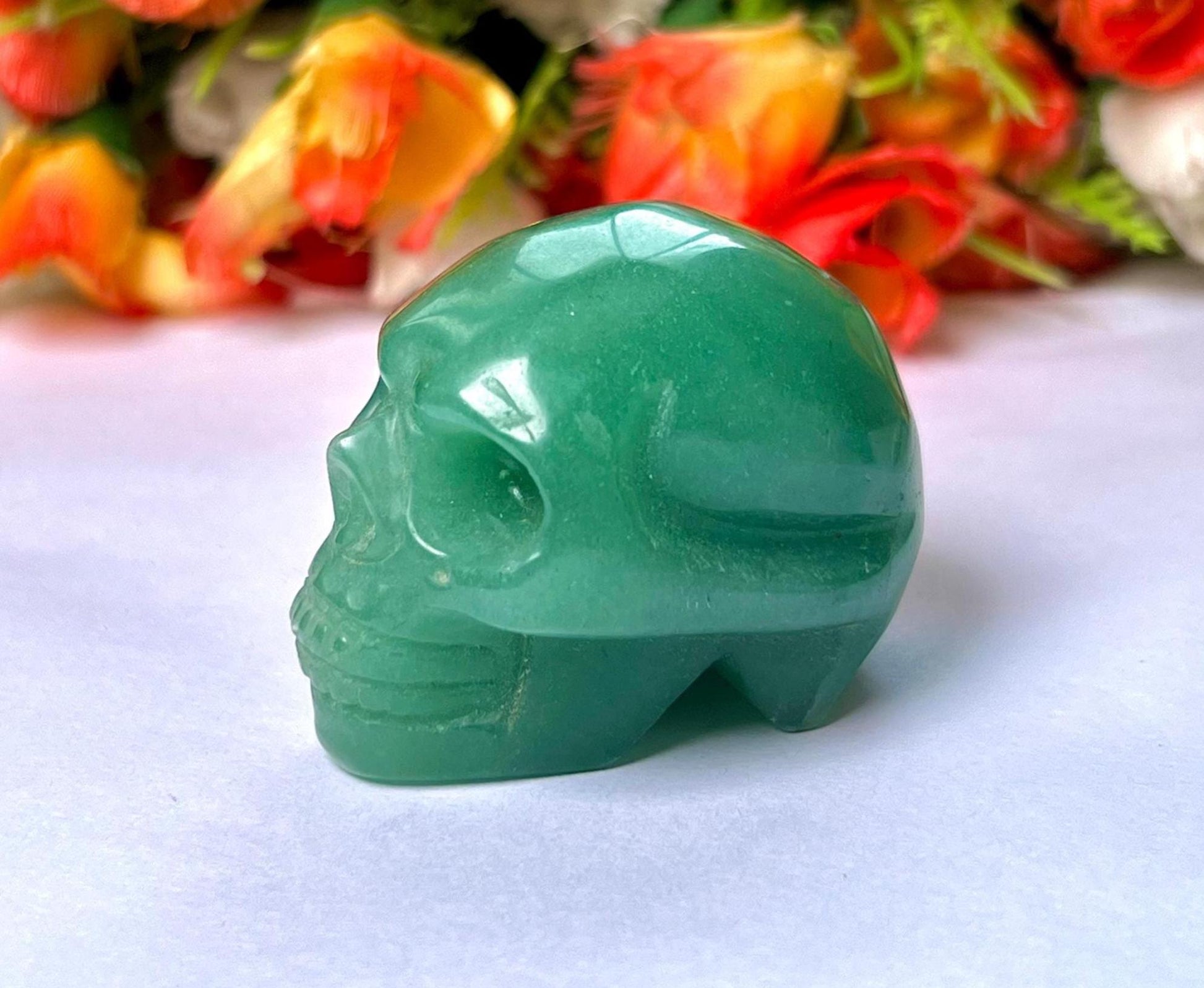 Green Jade Crystal Stone Skull 2 Inch Feng Shui Vastu , Home & Office Décor, Housewarming Gift