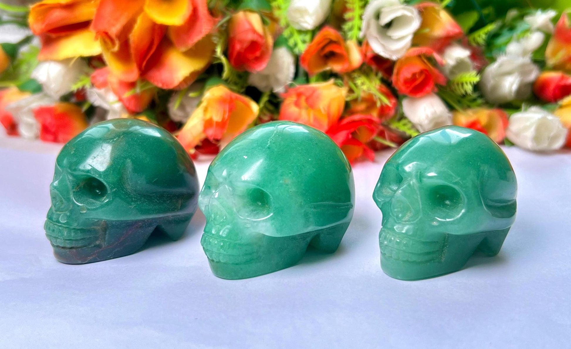 Green Jade Crystal Stone Skull 2 Inch Feng Shui Vastu , Home & Office Décor, Housewarming Gift