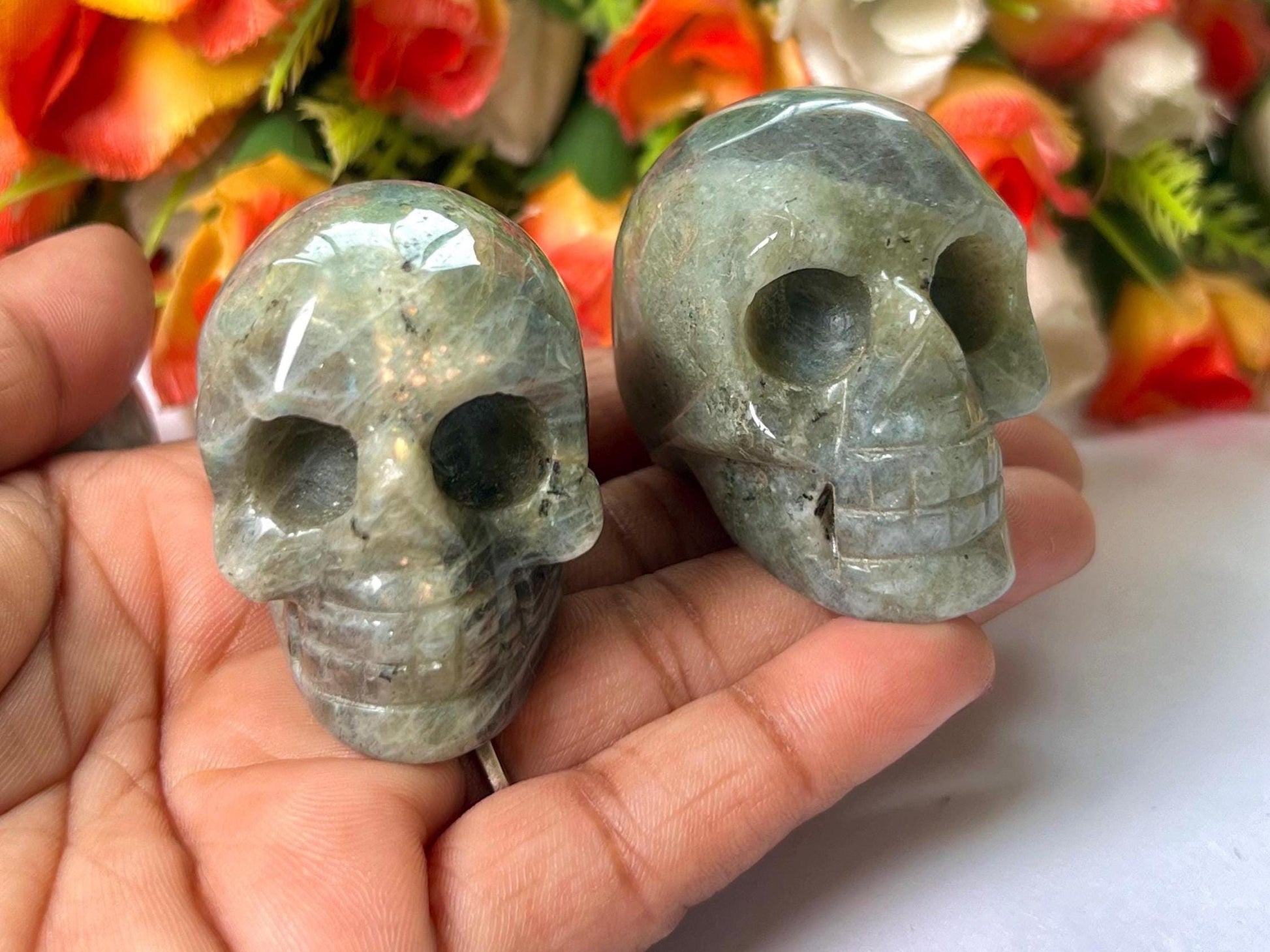 Labradorite Crystal Stone Skull 2 Inch Feng Shui Vastu , Home & Office Décor, Housewarming Gift