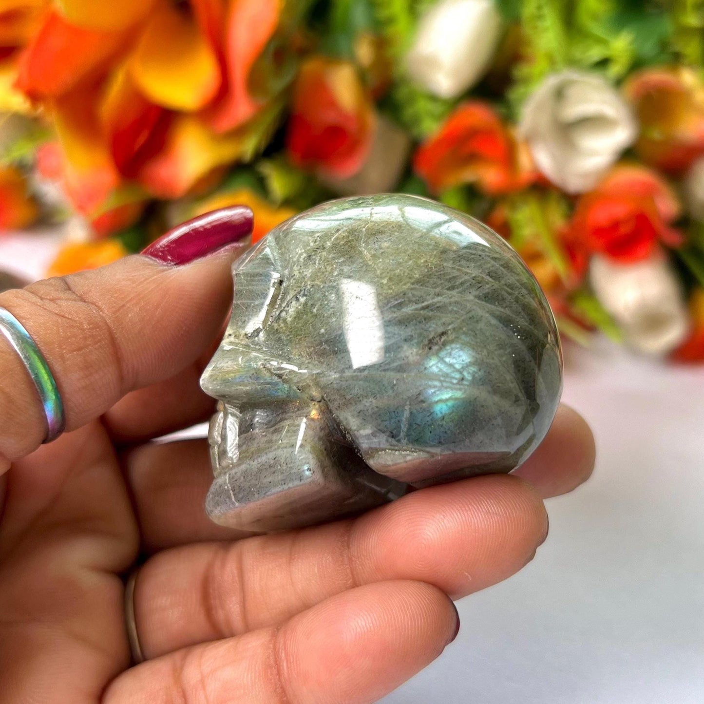 Labradorite Crystal Stone Skull 2 Inch Feng Shui Vastu , Home & Office Décor, Housewarming Gift