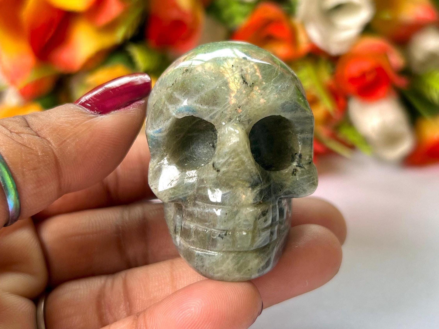 Labradorite Crystal Stone Skull 2 Inch Feng Shui Vastu , Home & Office Décor, Housewarming Gift