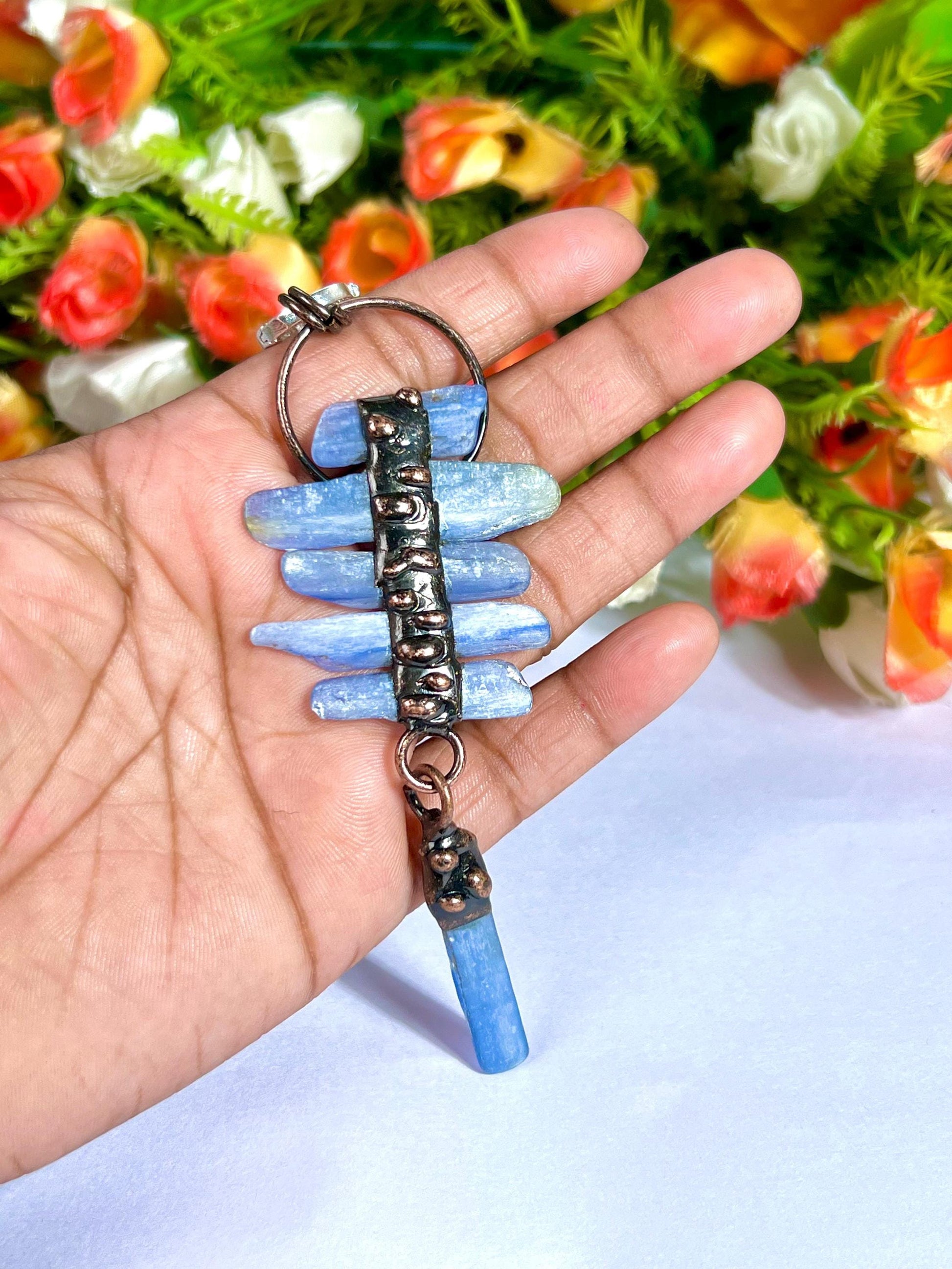 Blue Kyanite Stone Crystal Pendant for Men Women Silver Chain Necklace, Crystal Jewelry, Mothers Day Gift (Free Velvet Pouch)