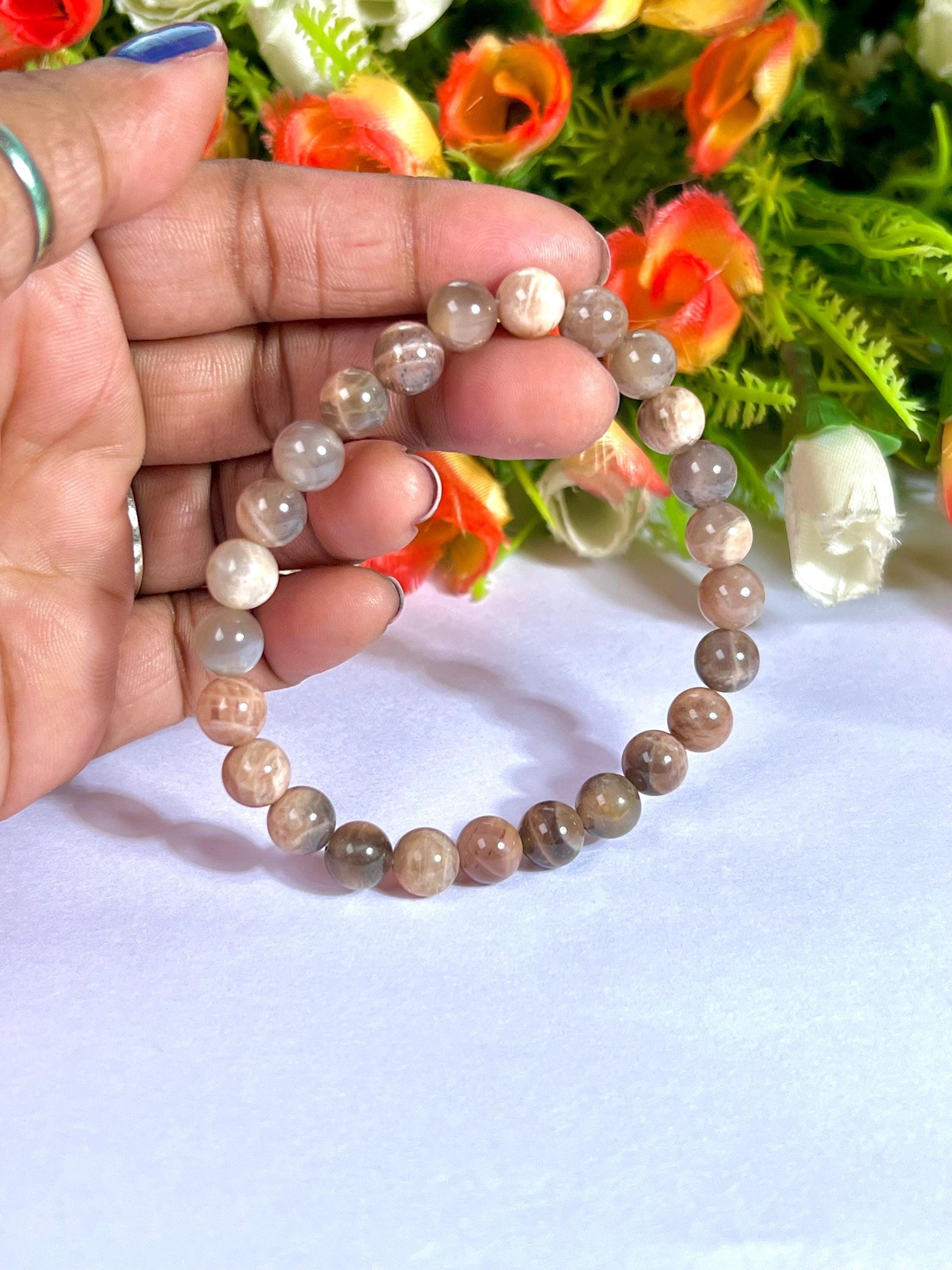 Black Moonstone Stone Bracelet l Stretchable Bracelet l Unisex Bracelet l 8 MM Bracelet AAA+++