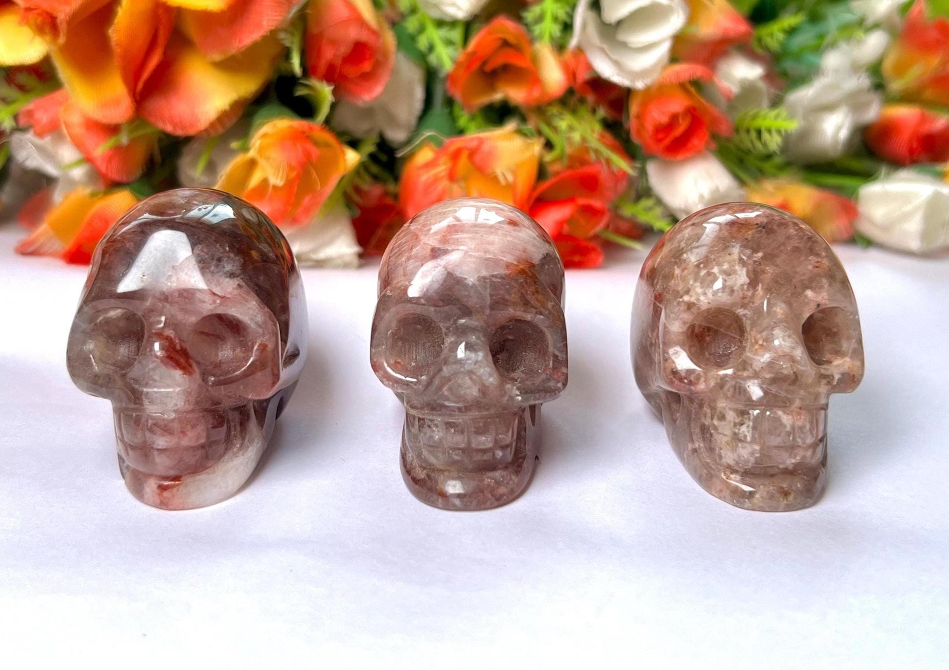 Red Flower Agate Crystal Stone Skull 2 Inch Feng Shui Vastu , Home & Office Décor, Housewarming Gift
