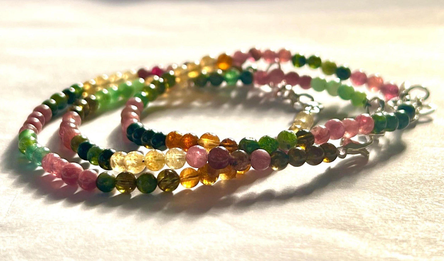 4 MM Watermelon Tourmaline Stone Bracelet l Stretchable Bracelet l Unisex Bracelet