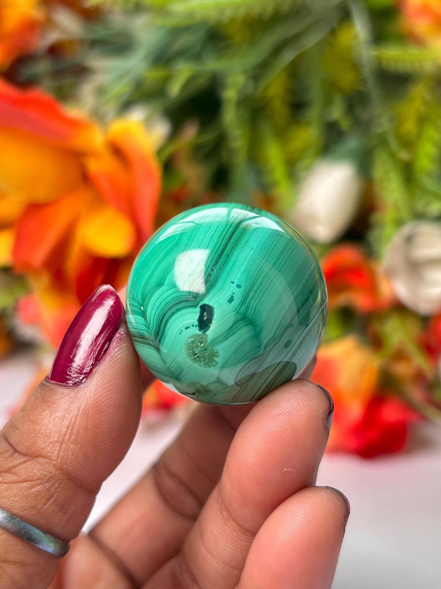 Malachite Stone Sphere 51 Gram Crystal Ball Orb Pocket Stone Meditation Space Crystal Grid With wooden Stand