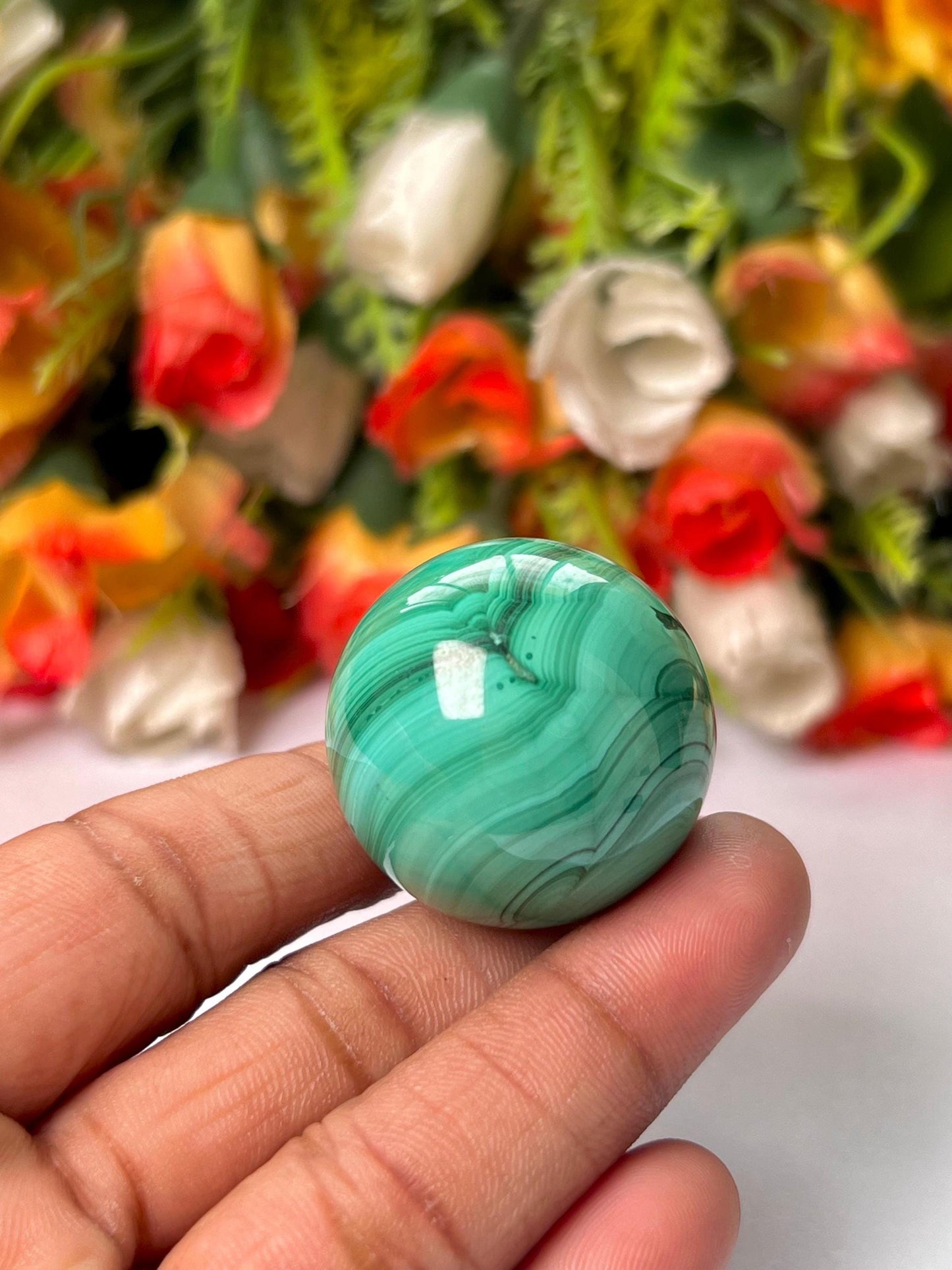 Malachite Stone Sphere 51 Gram Crystal Ball Orb Pocket Stone Meditation Space Crystal Grid With wooden Stand