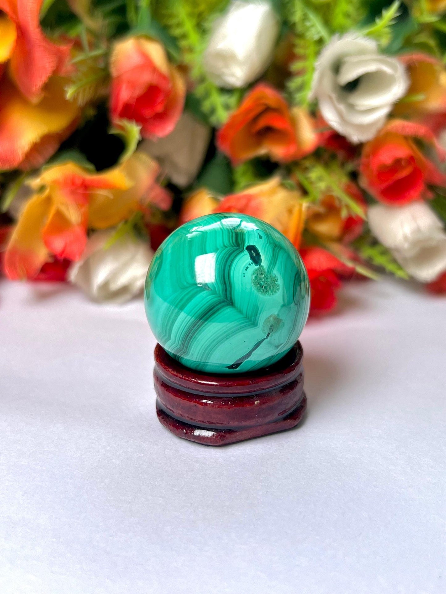 Malachite Stone Sphere 51 Gram Crystal Ball Orb Pocket Stone Meditation Space Crystal Grid With wooden Stand