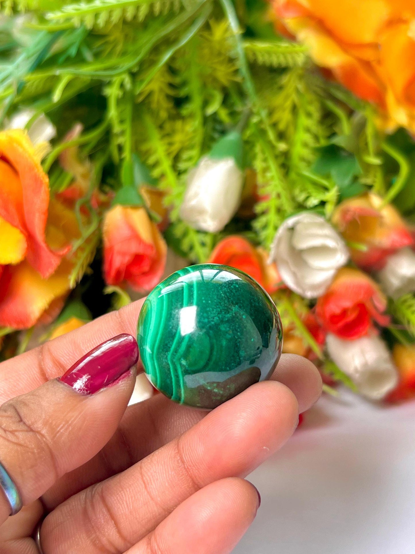 Malachite Stone Sphere 52 Gram Crystal Ball Orb Pocket Stone Meditation Space Crystal Grid With wooden Stand
