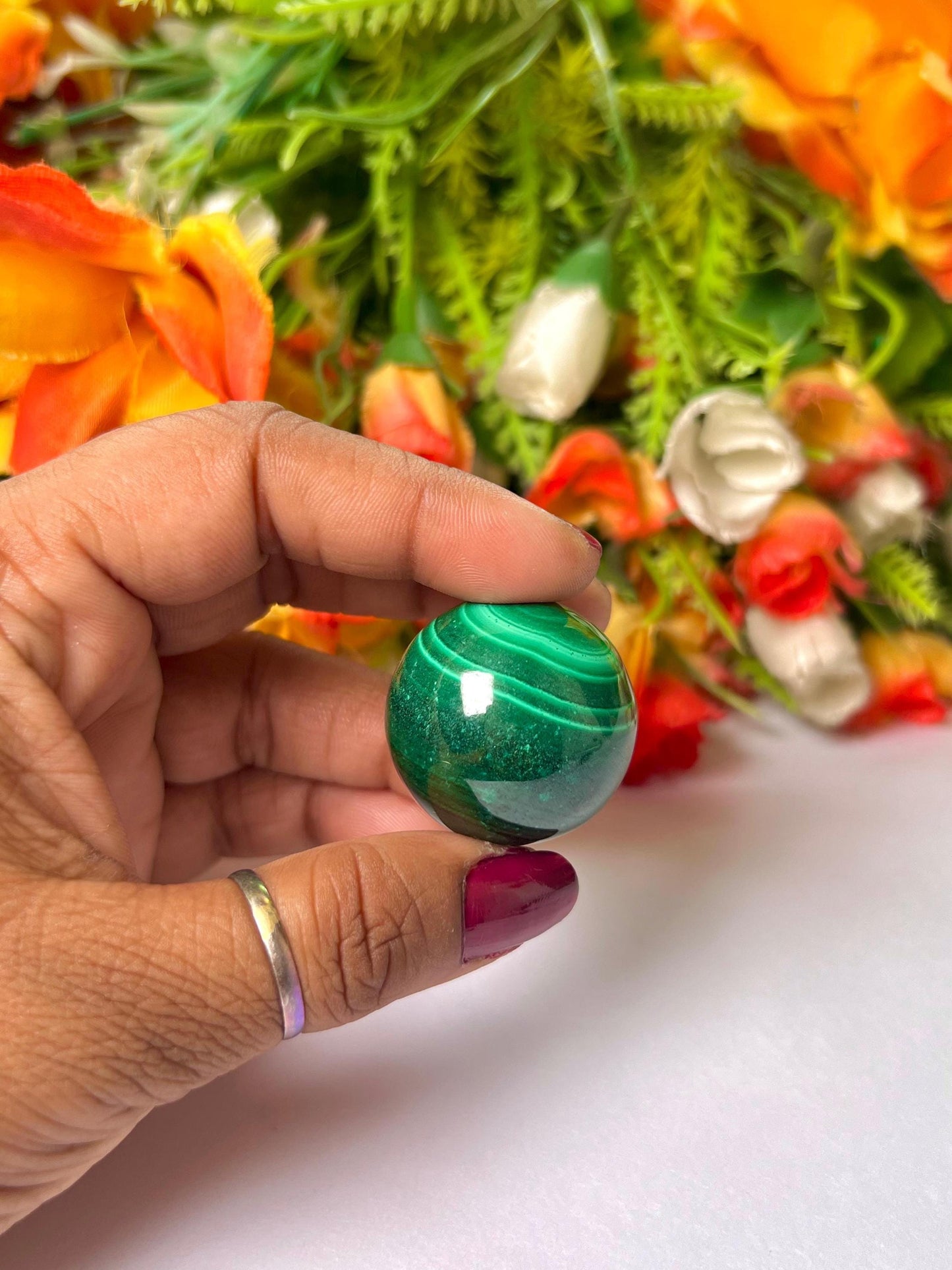 Malachite Stone Sphere 52 Gram Crystal Ball Orb Pocket Stone Meditation Space Crystal Grid With wooden Stand