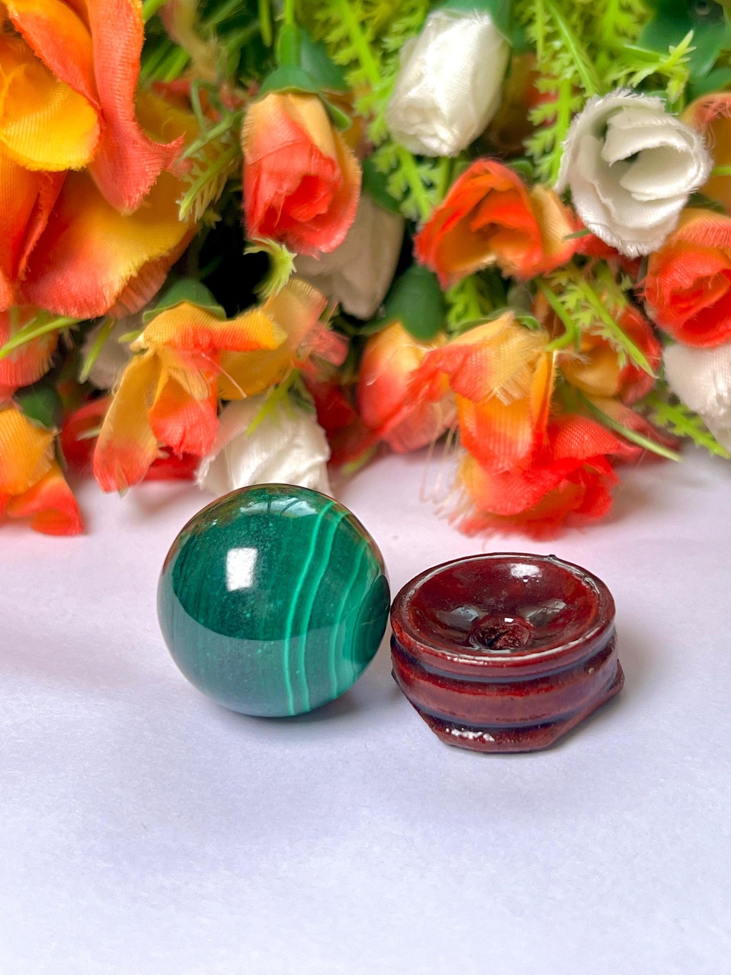 Malachite Stone Sphere 52 Gram Crystal Ball Orb Pocket Stone Meditation Space Crystal Grid With wooden Stand