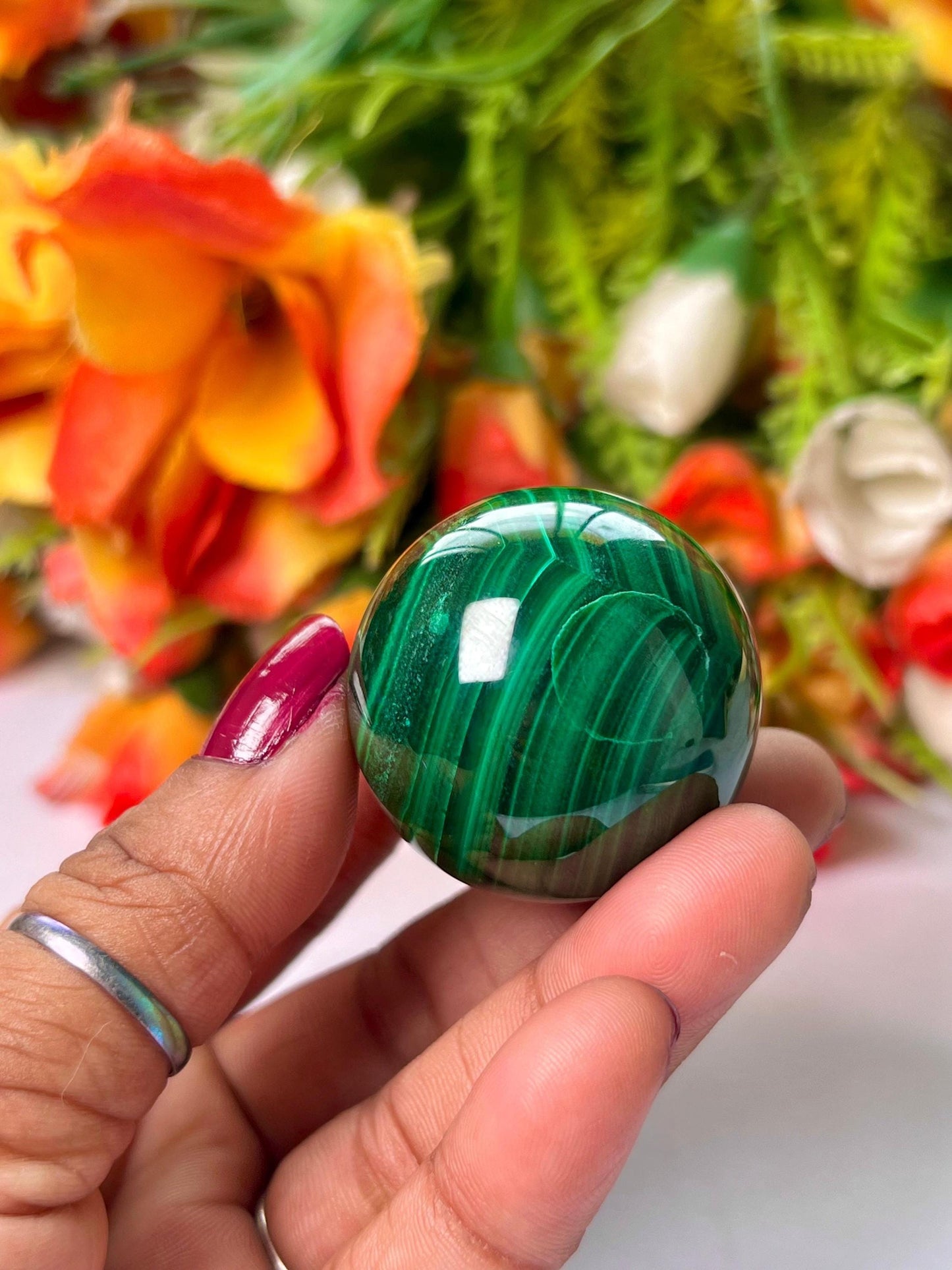 Malachite Stone Sphere 88 Gram Crystal Ball Orb Pocket Stone Meditation Space Crystal Grid With wooden Stand