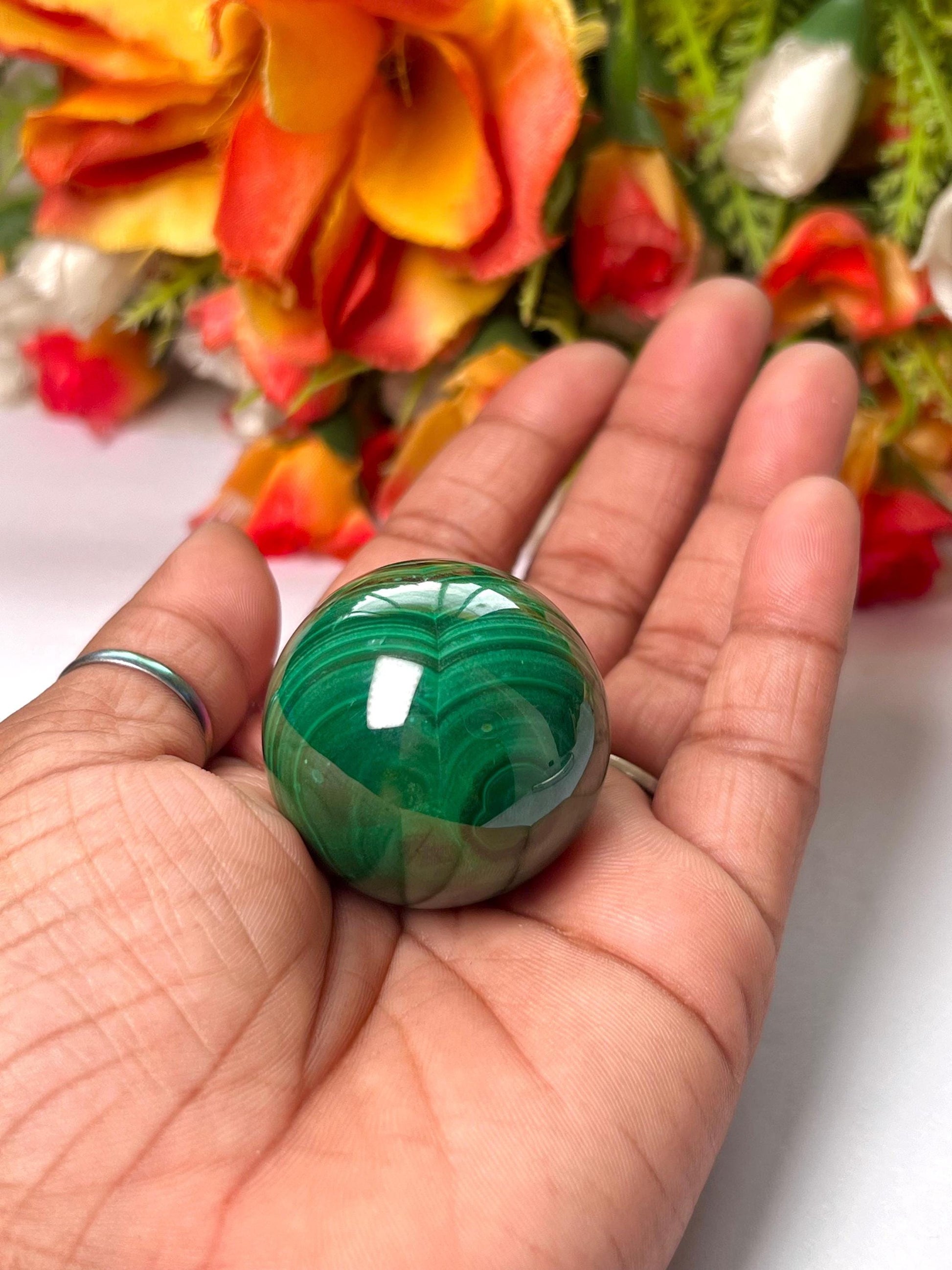 Malachite Stone Sphere 88 Gram Crystal Ball Orb Pocket Stone Meditation Space Crystal Grid With wooden Stand