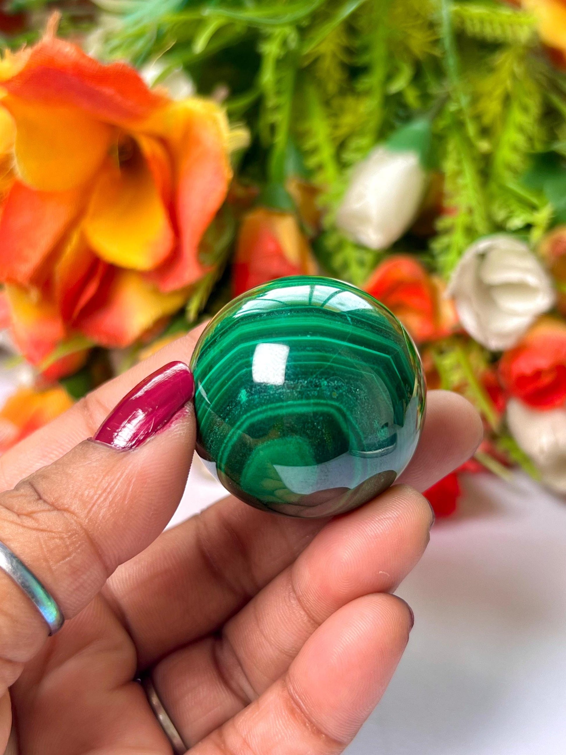 Malachite Stone Sphere 88 Gram Crystal Ball Orb Pocket Stone Meditation Space Crystal Grid With wooden Stand