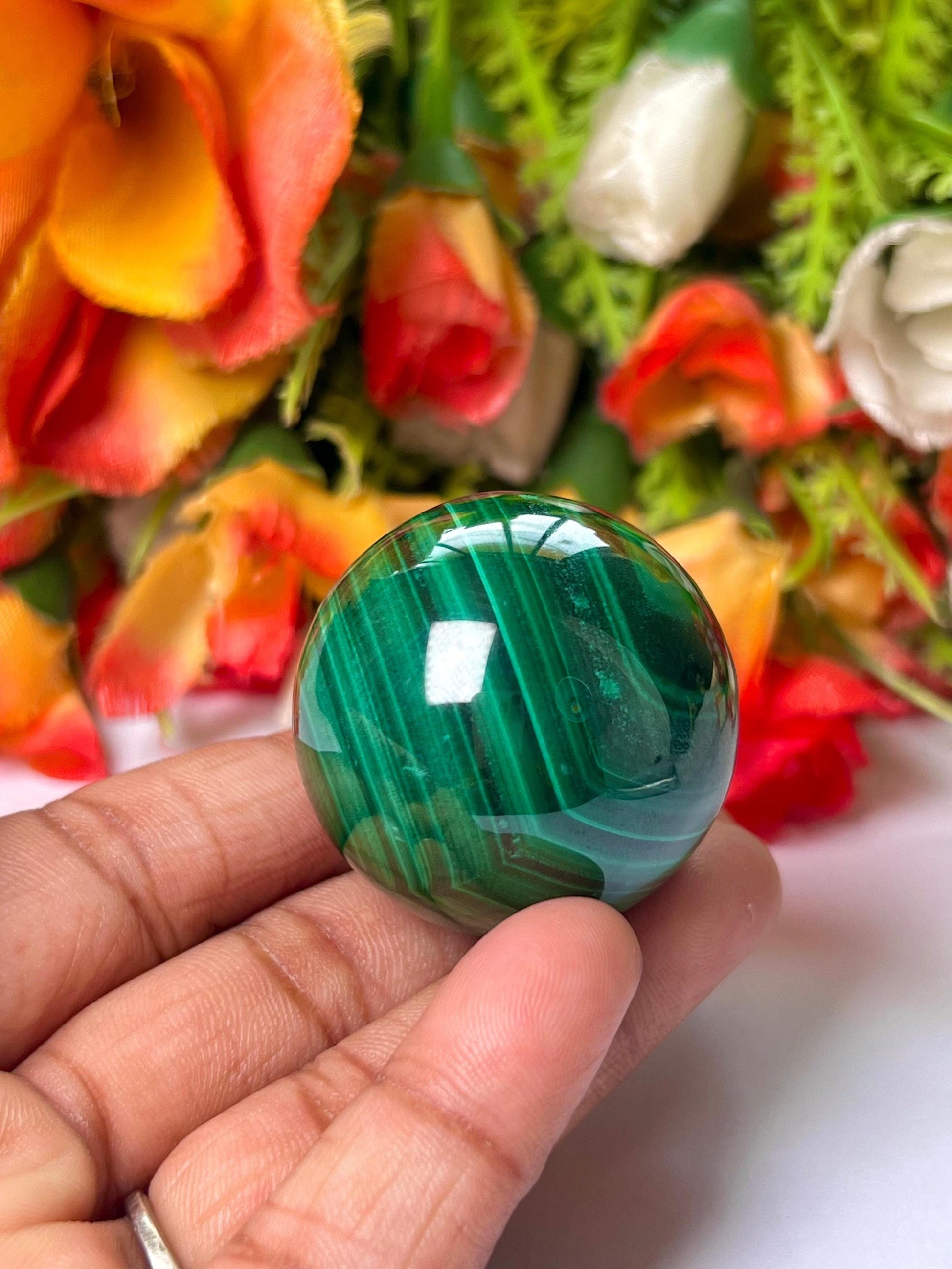 Malachite Stone Sphere 88 Gram Crystal Ball Orb Pocket Stone Meditation Space Crystal Grid With wooden Stand