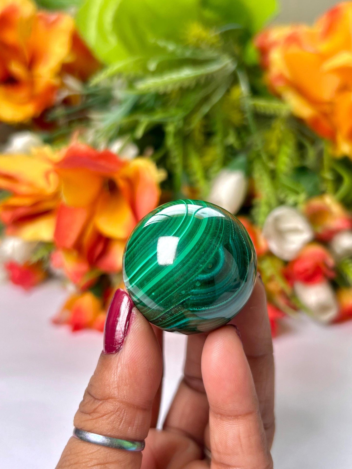 Malachite Stone Sphere 89 Gram Crystal Ball Orb Pocket Stone Meditation Space Crystal Grid With wooden Stand