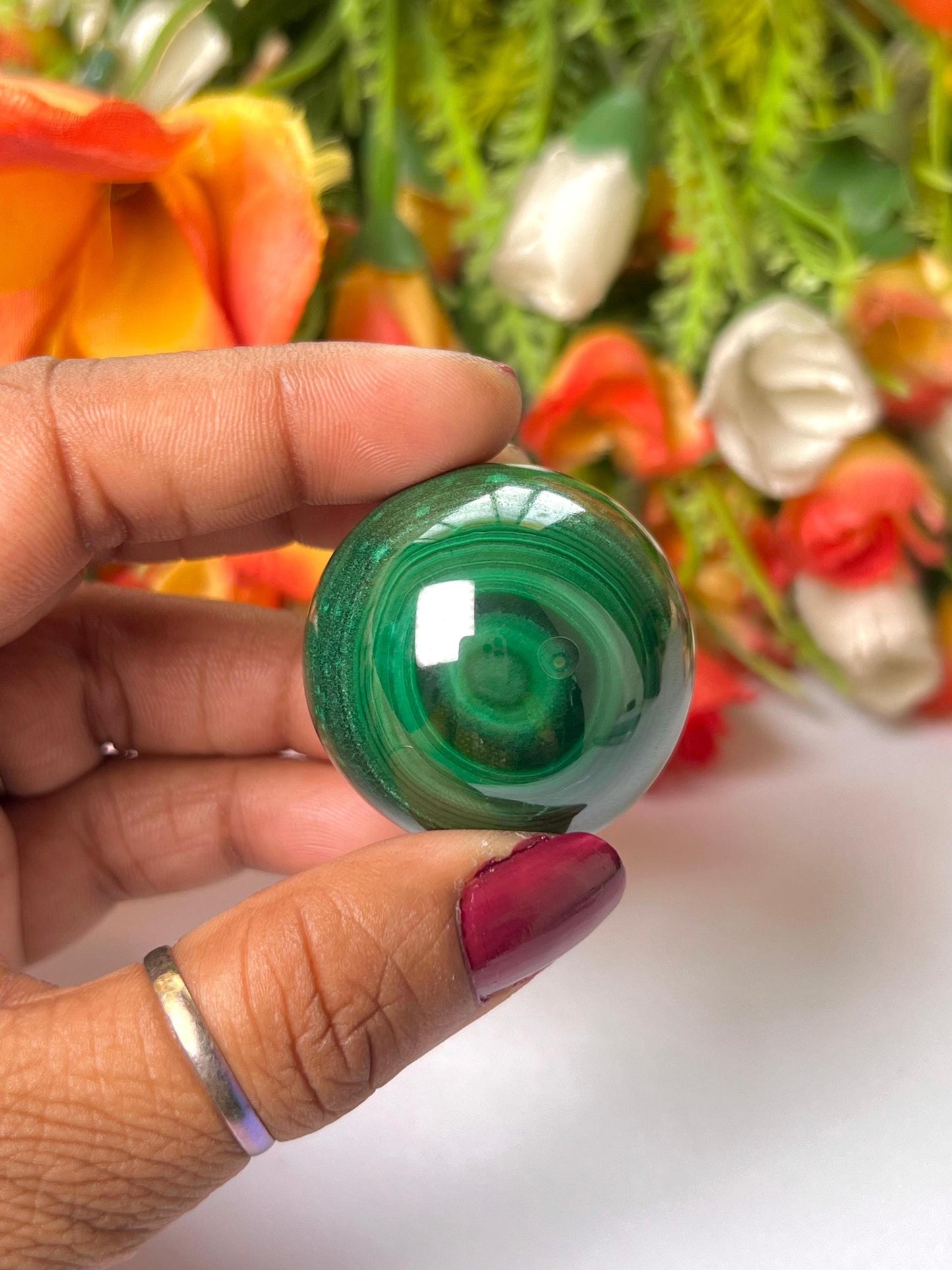 Malachite Stone Sphere 86 Gram Crystal Ball Orb Pocket Stone Meditation Space Crystal Grid With wooden Stand