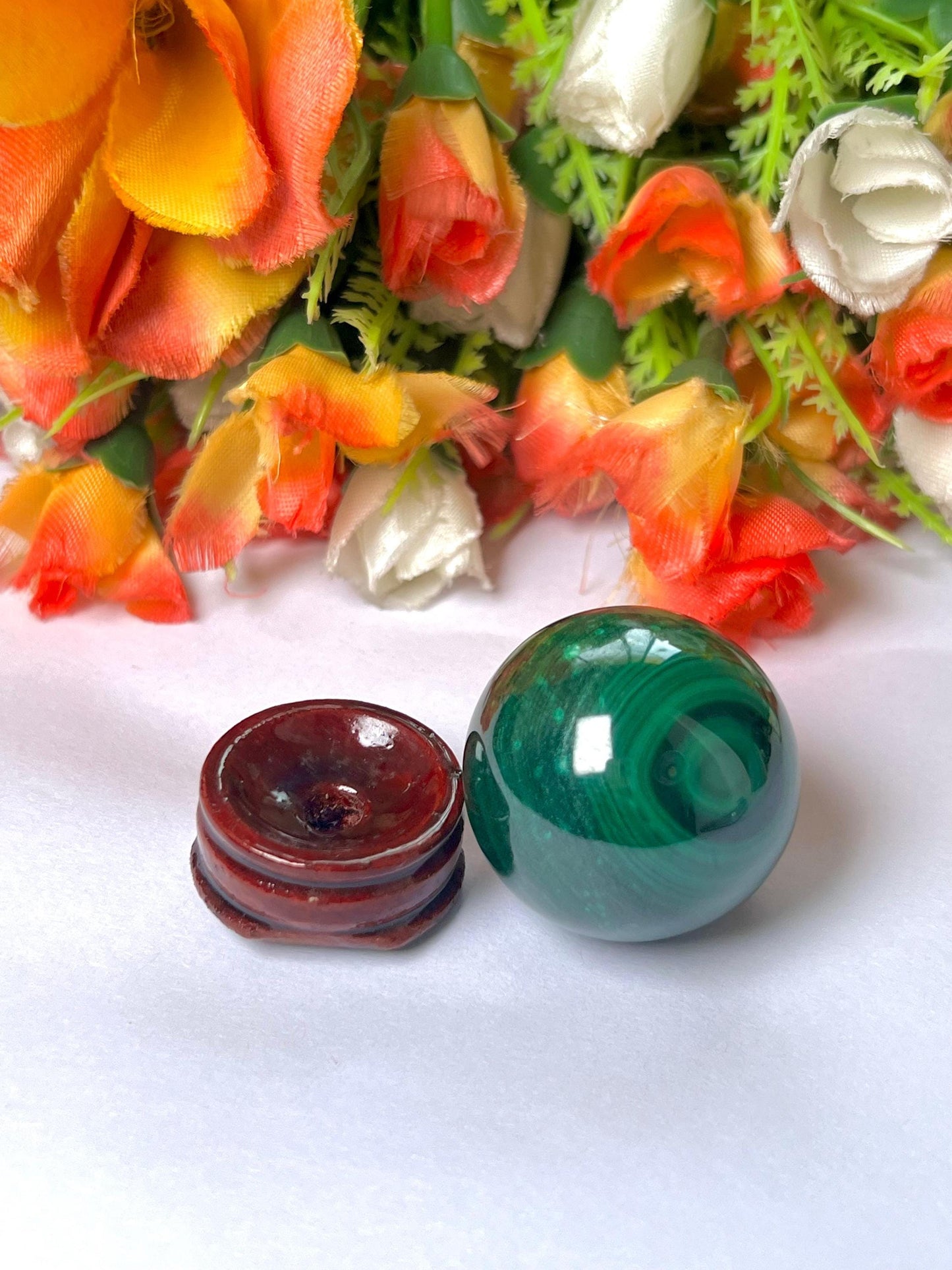 Malachite Stone Sphere 86 Gram Crystal Ball Orb Pocket Stone Meditation Space Crystal Grid With wooden Stand