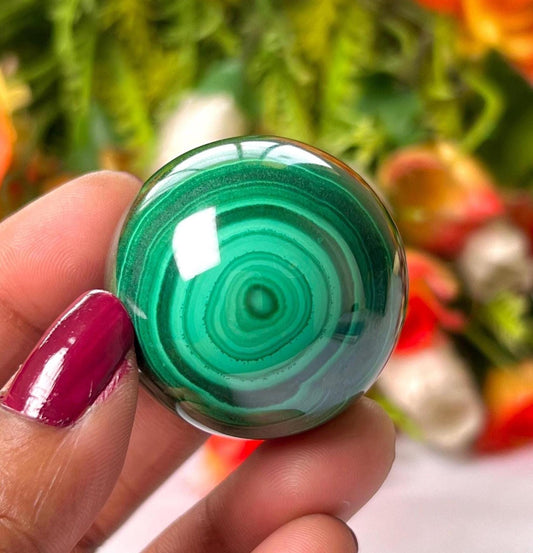 Malachite Stone Sphere 86 Gram Crystal Ball Orb Pocket Stone Meditation Space Crystal Grid With wooden Stand