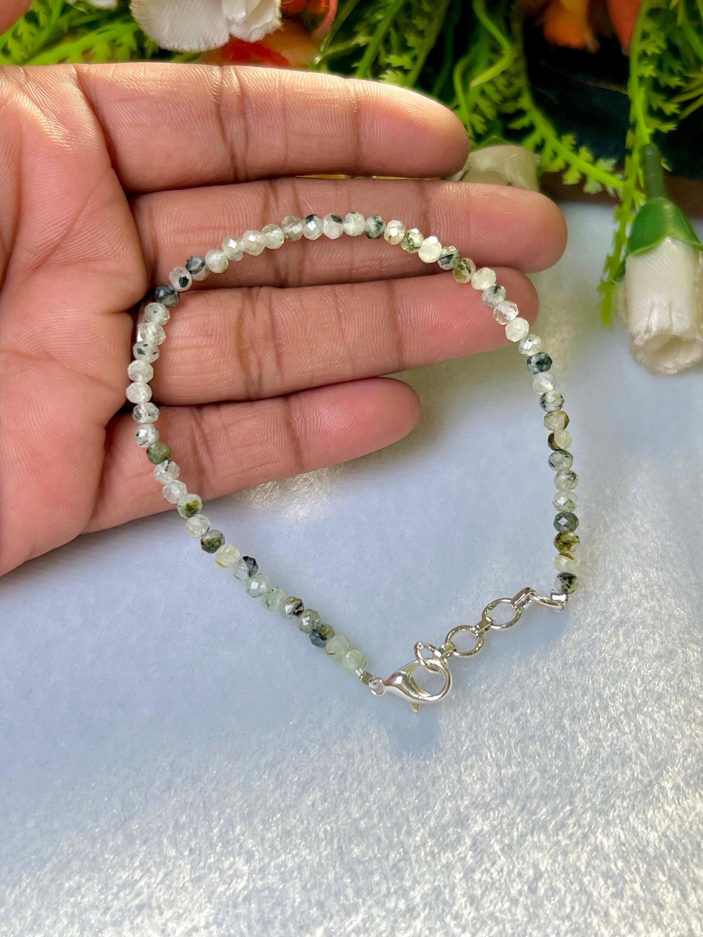 2 MM Prehnite Stone Bracelet l Stretchable Bracelet l Unisex Bracelet