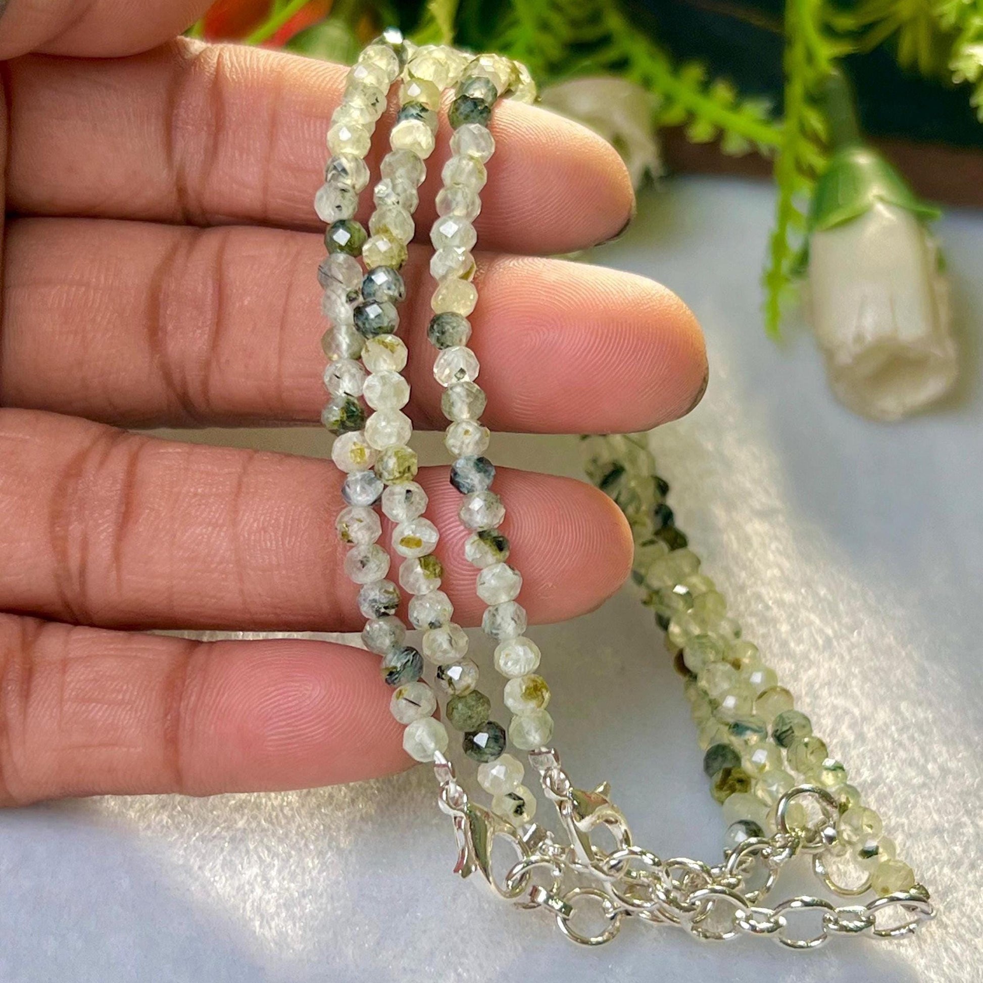2 MM Prehnite Stone Bracelet l Stretchable Bracelet l Unisex Bracelet