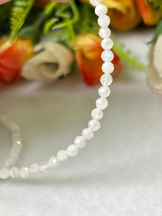 2 MM Delicate Rainbow Moonstone Cutting Stone Minimalist Bracelet Dainty Bracelet Fit for 6 Inch to 7.5 Inch Wrist