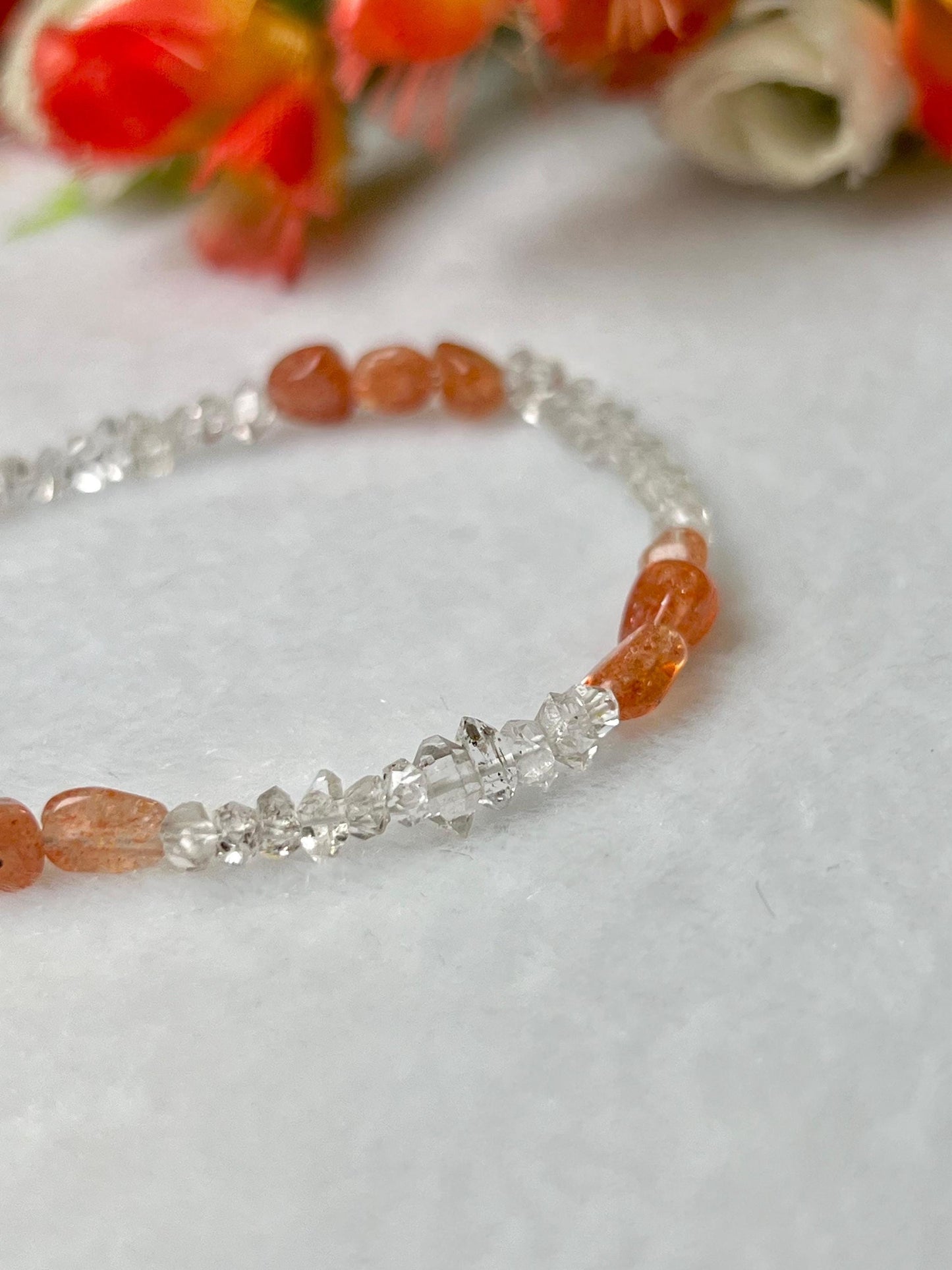 Herkimer Diamond and Sunstone Stone Bracelet l Adjustable Bracelet l Unisex Bracelet