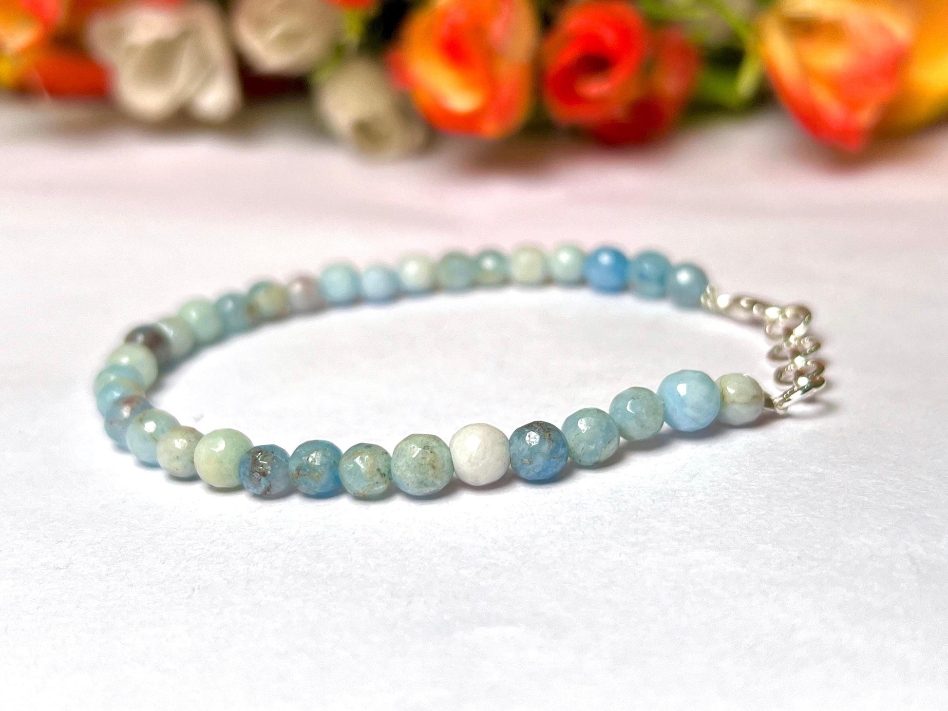 4 MM Aquamarine Stone Bracelet l Stretchable Bracelet l Unisex Bracelet
