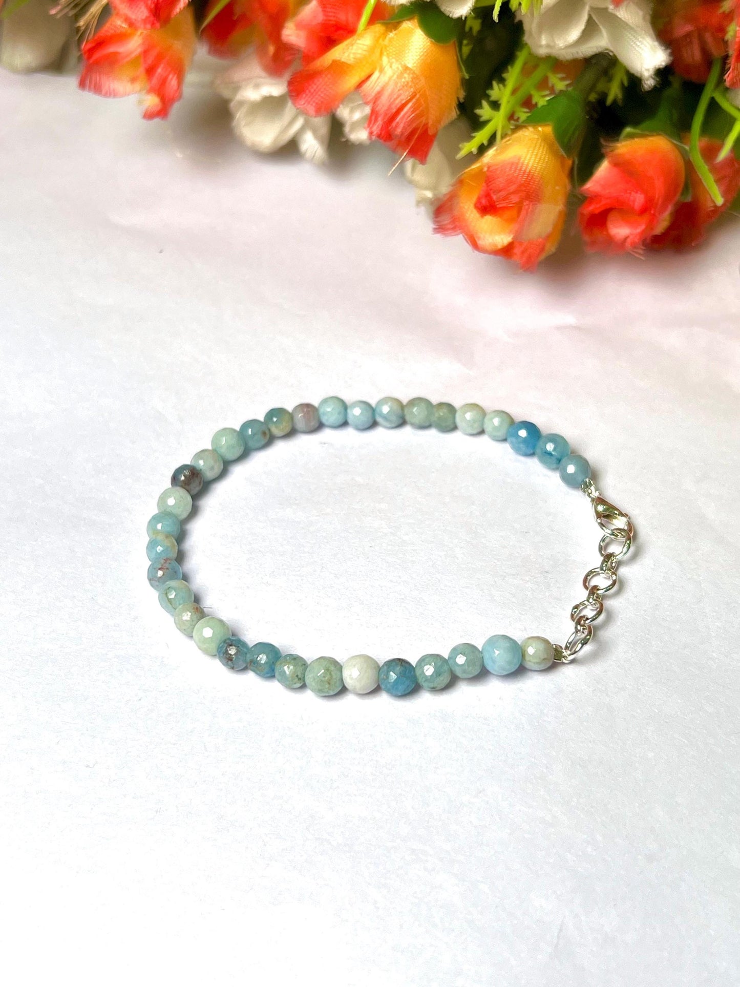 4 MM Aquamarine Stone Bracelet l Stretchable Bracelet l Unisex Bracelet