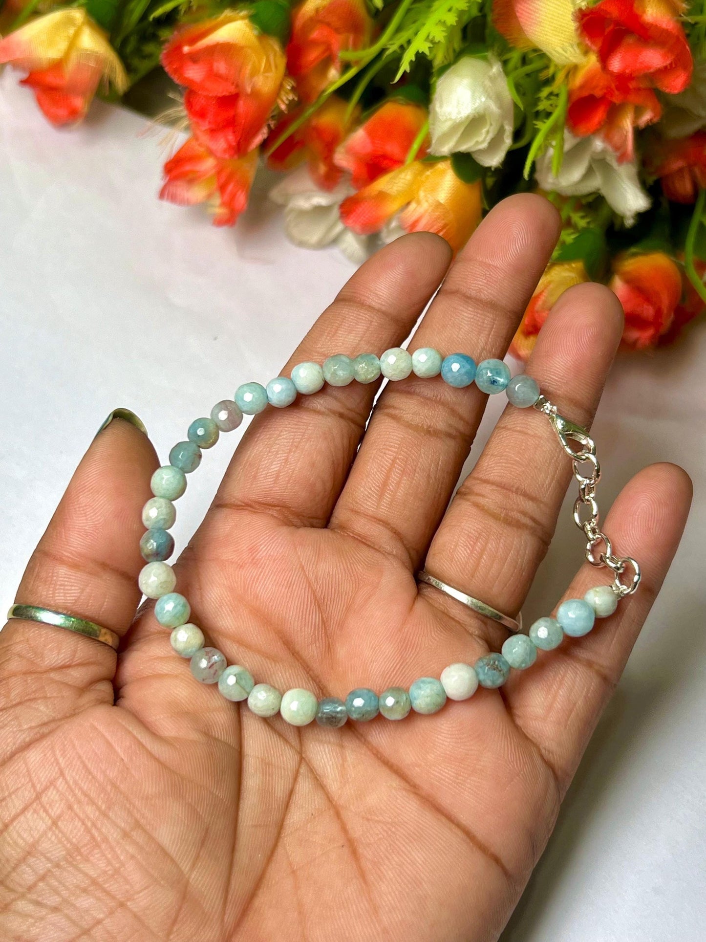 4 MM Aquamarine Stone Bracelet l Stretchable Bracelet l Unisex Bracelet
