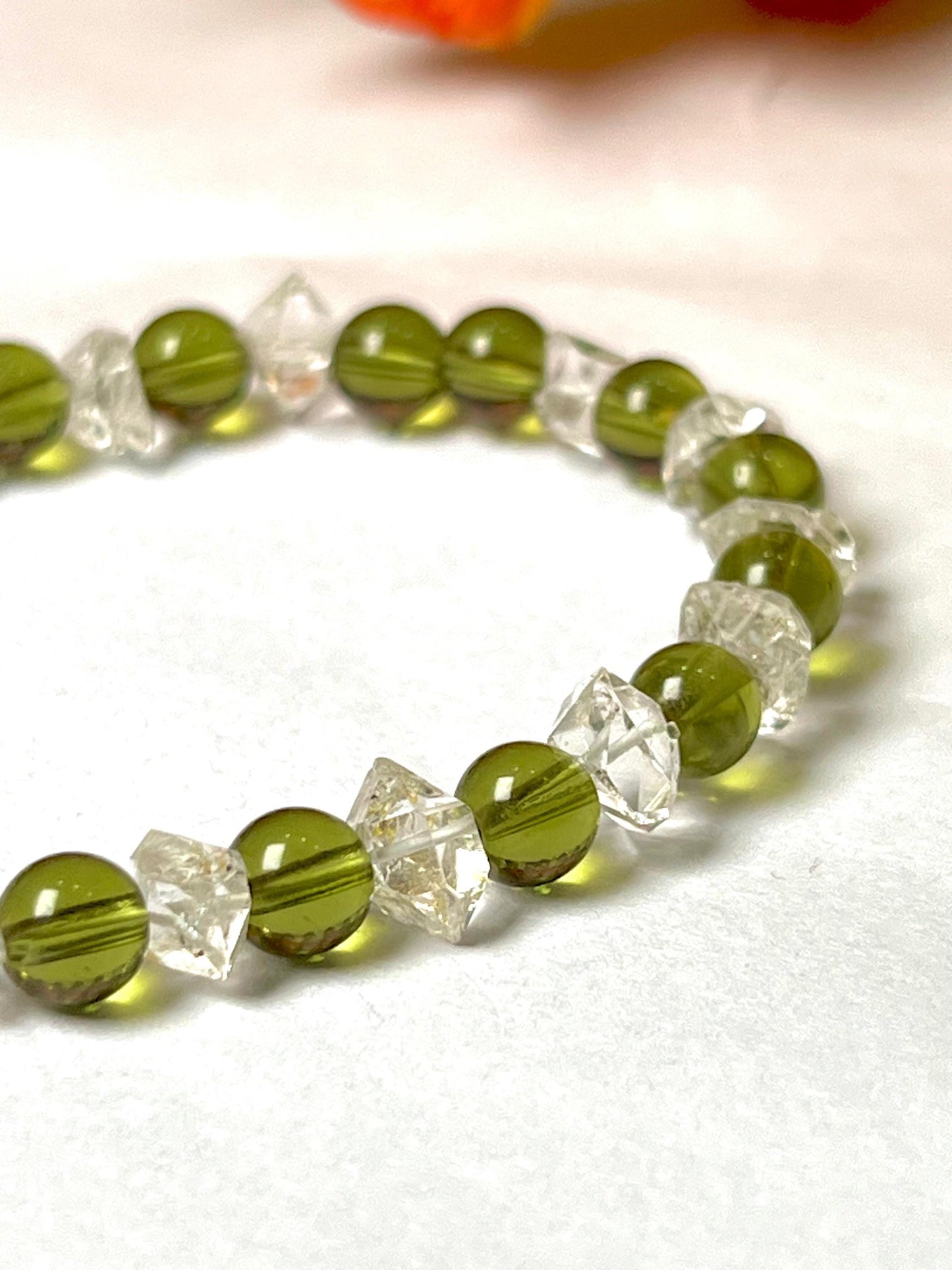 6 MM Herkimer Diamond and 6 MM Moldavite Stone Bracelet l Adjustable Bracelet l Unisex Bracelet