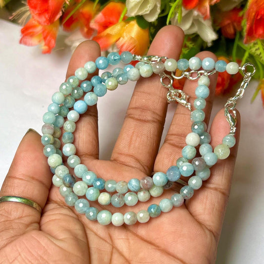 4 MM Aquamarine Stone Bracelet l Stretchable Bracelet l Unisex Bracelet
