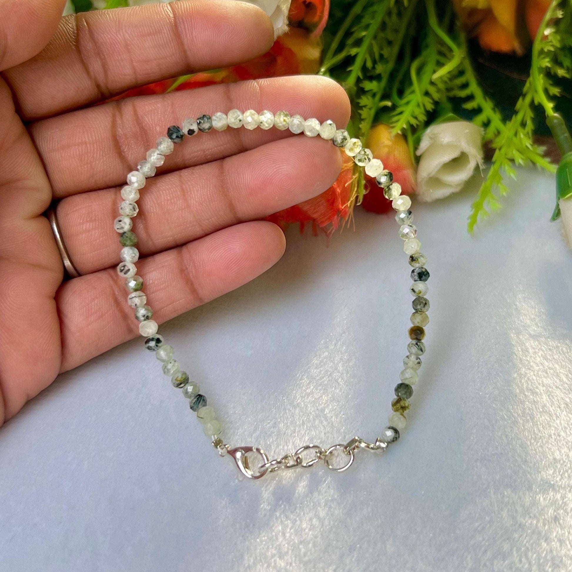 2 MM Prehnite Stone Bracelet l Stretchable Bracelet l Unisex Bracelet