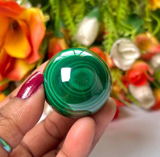 Malachite Stone Sphere 89 Gram Crystal Ball Orb Pocket Stone Meditation Space Crystal Grid With wooden Stand