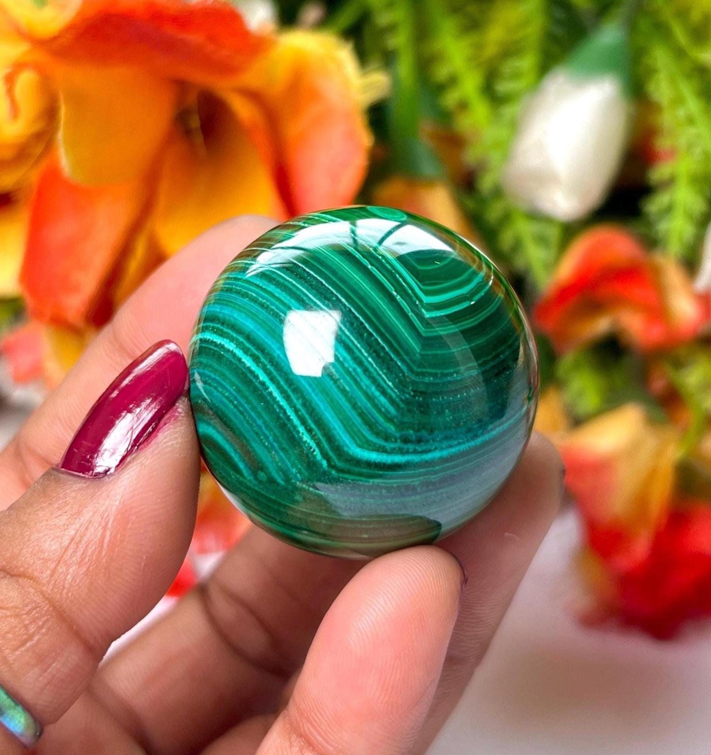 Malachite Stone Sphere 89 Gram Crystal Ball Orb Pocket Stone Meditation Space Crystal Grid With wooden Stand
