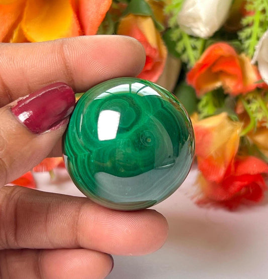 Malachite Stone Sphere 88 Gram Crystal Ball Orb Pocket Stone Meditation Space Crystal Grid With wooden Stand