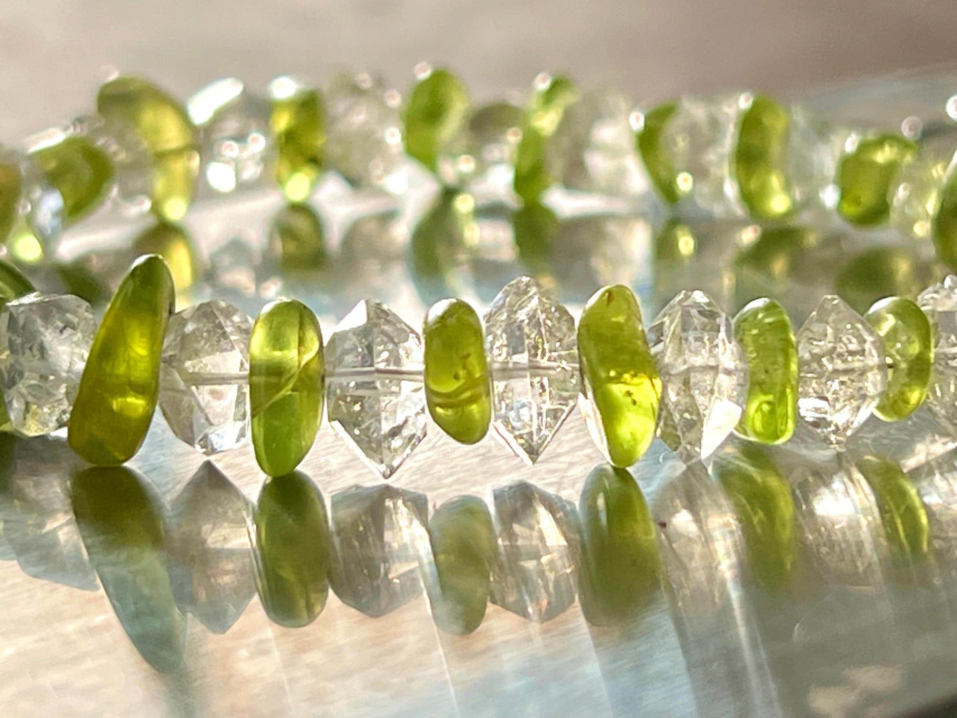Herkimer Diamond and Peridot Stone Bracelet l Adjustable Bracelet l Unisex Bracelet