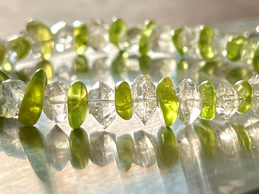 Herkimer Diamond and Peridot Stone Bracelet l Adjustable Bracelet l Unisex Bracelet