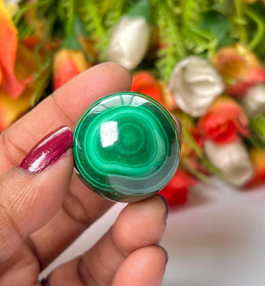 Malachite Stone Sphere 52 Gram Crystal Ball Orb Pocket Stone Meditation Space Crystal Grid With wooden Stand