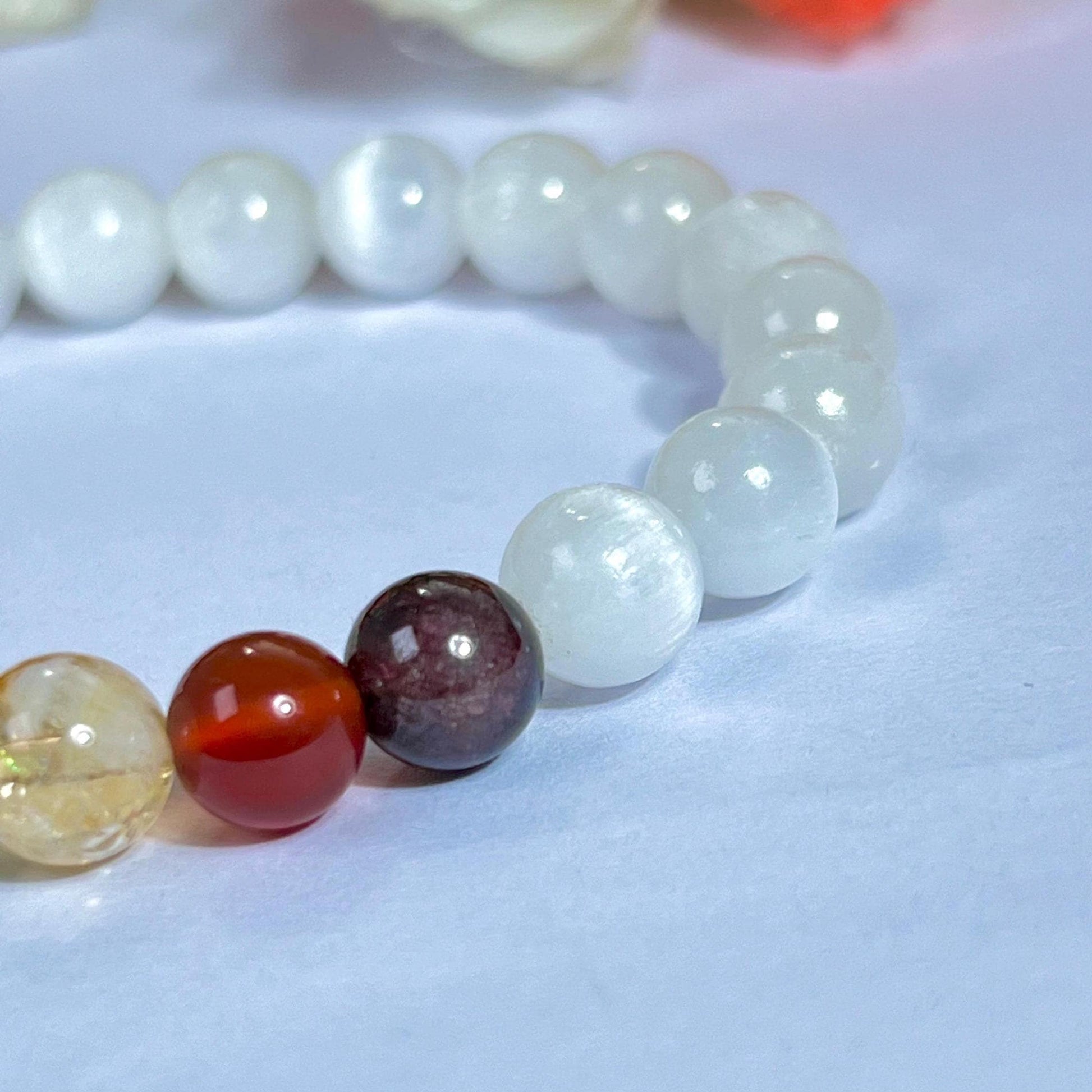 7 Chakra With Selenite Stone Bracelet l Stretchable Bracelet l Unisex Bracelet l 8 MM Bracelet