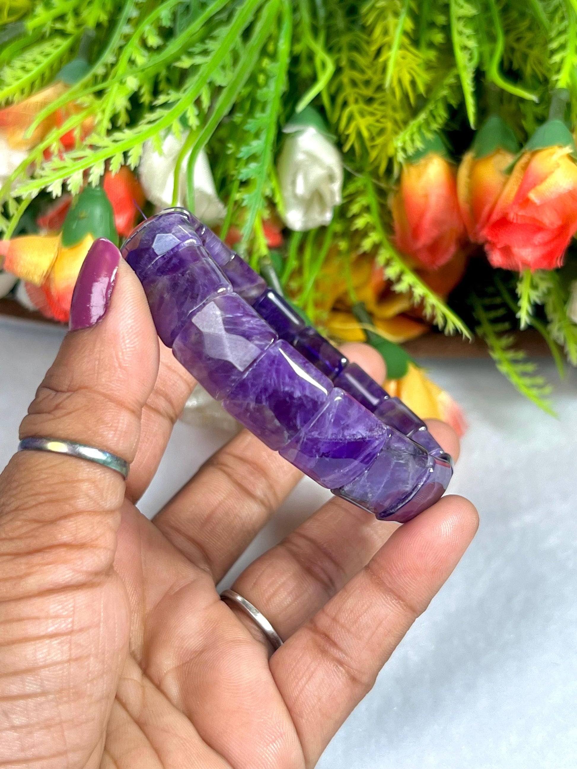 15 MM Amethyst Stone Bracelet l Stretchable Bracelet High Grade