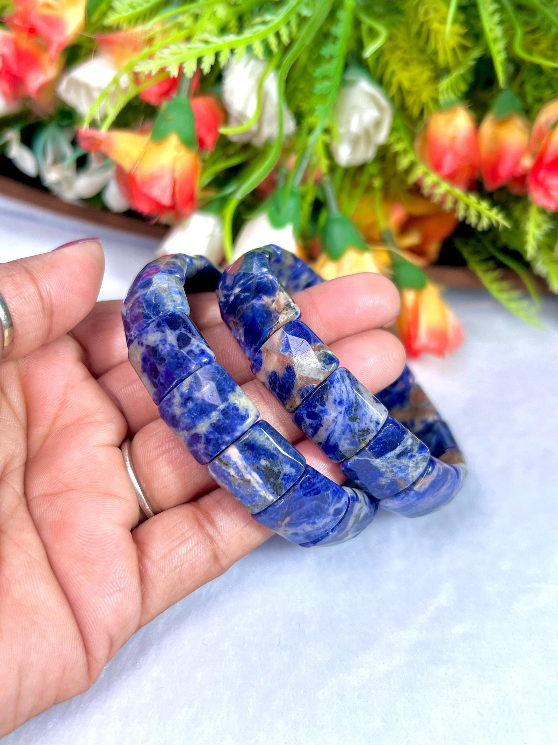 15 MM Sodalite Stone Bracelet l Stretchable Bracelet High Grade