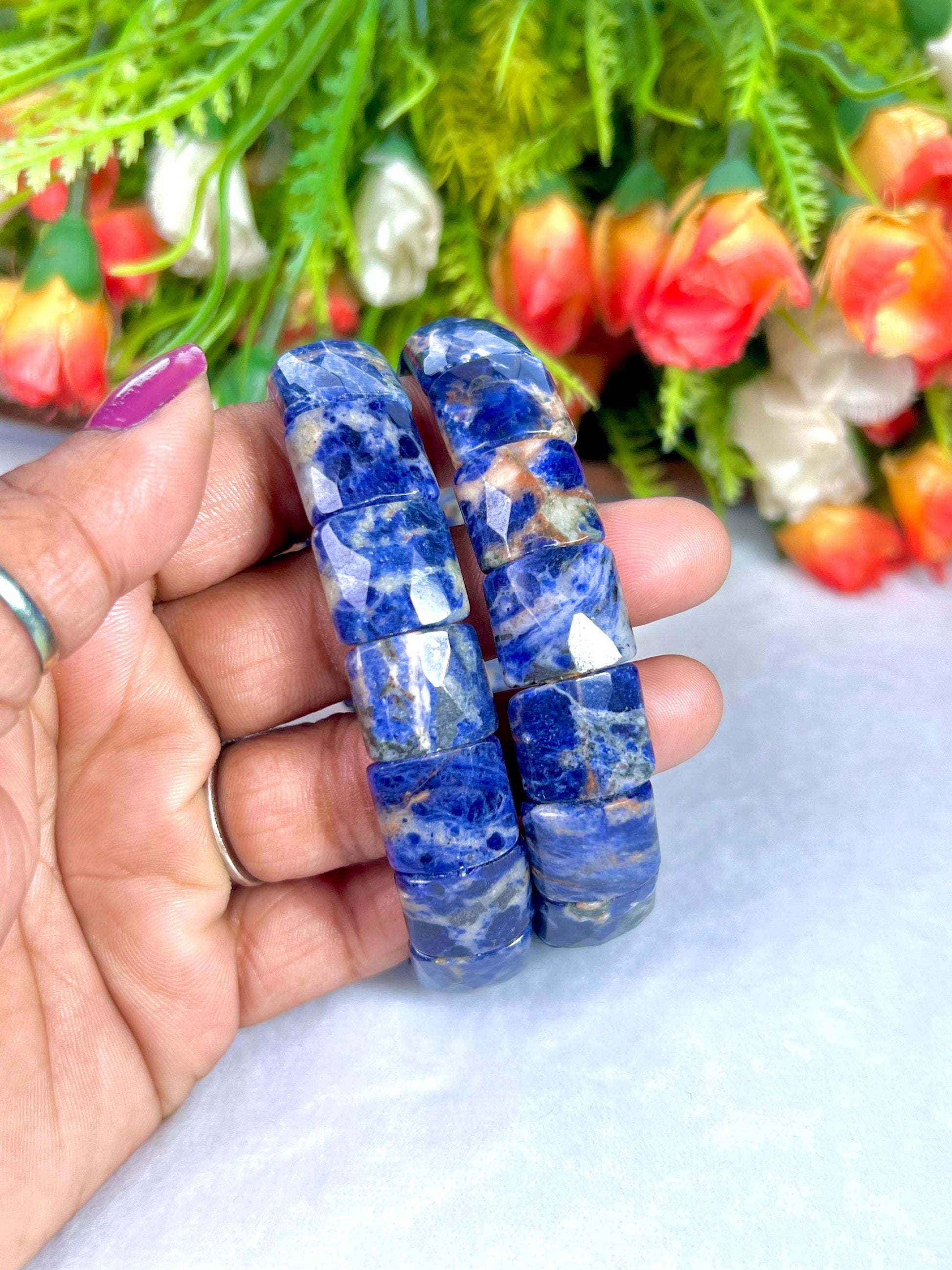 15 MM Sodalite Stone Bracelet l Stretchable Bracelet High Grade