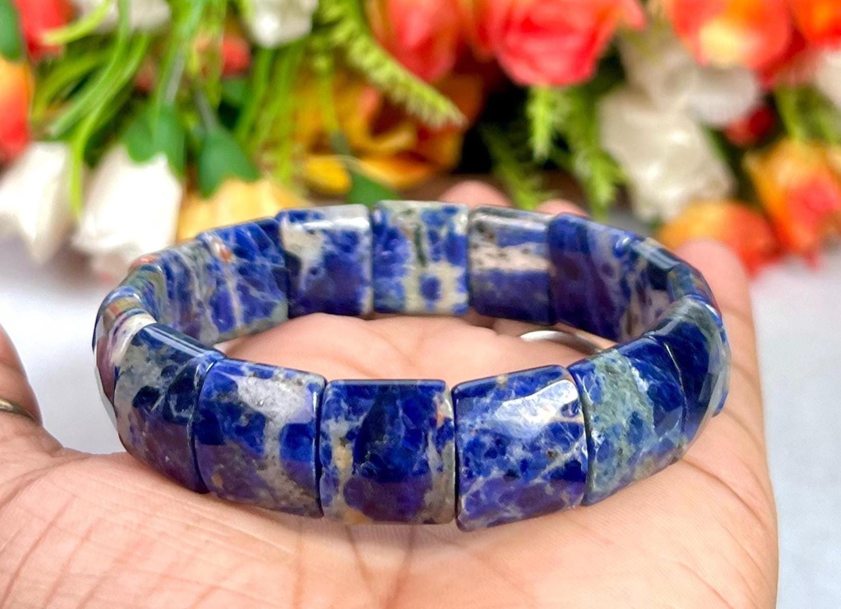 15 MM Sodalite Stone Bracelet l Stretchable Bracelet High Grade
