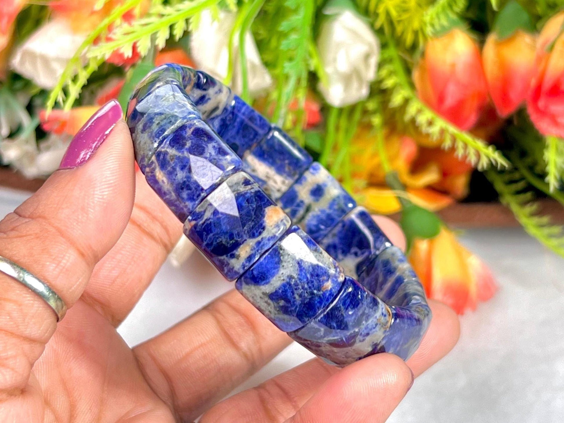 15 MM Sodalite Stone Bracelet l Stretchable Bracelet High Grade