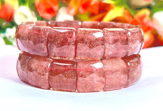15 MM Pink Strawberry Quartz Stone Bracelet l Stretchable Bracelet