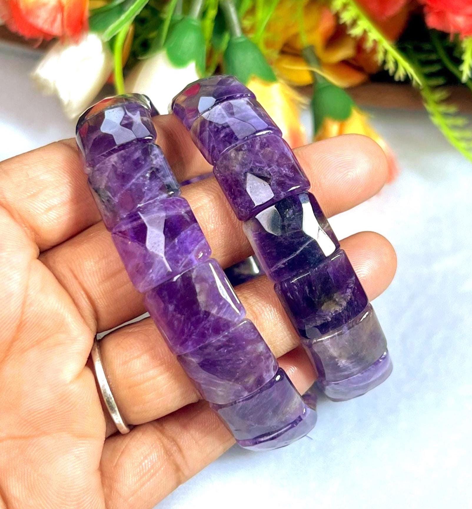 15 MM Amethyst Stone Bracelet l Stretchable Bracelet High Grade