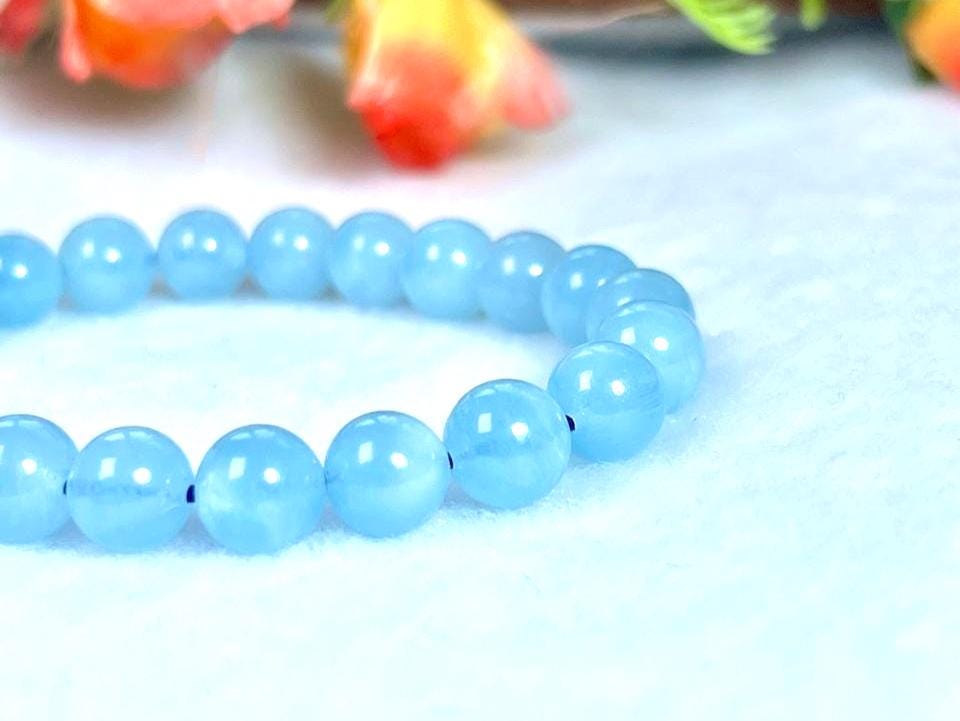 Aquamarine Stone Bracelet l Stretchable Bracelet l Unisex Bracelet l 8 MM Bracelet