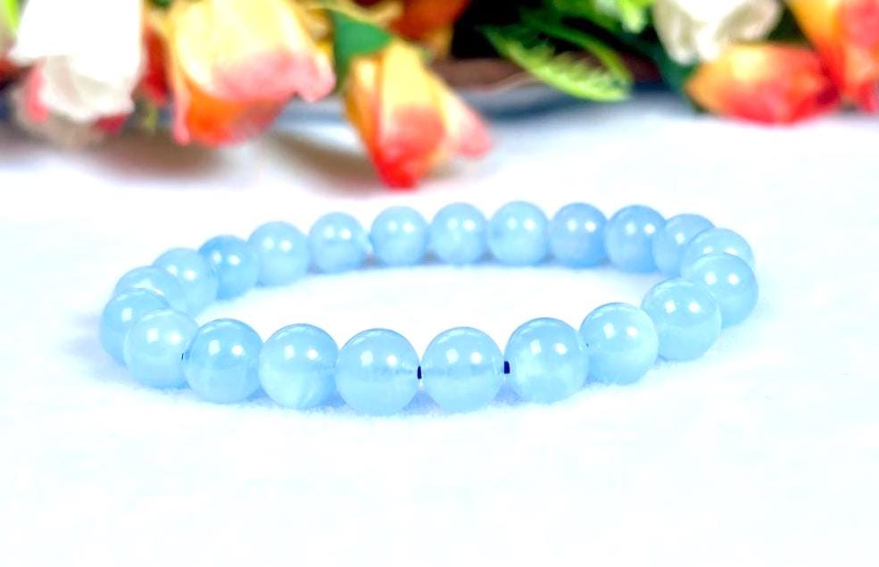 Aquamarine Stone Bracelet l Stretchable Bracelet l Unisex Bracelet l 8 MM Bracelet
