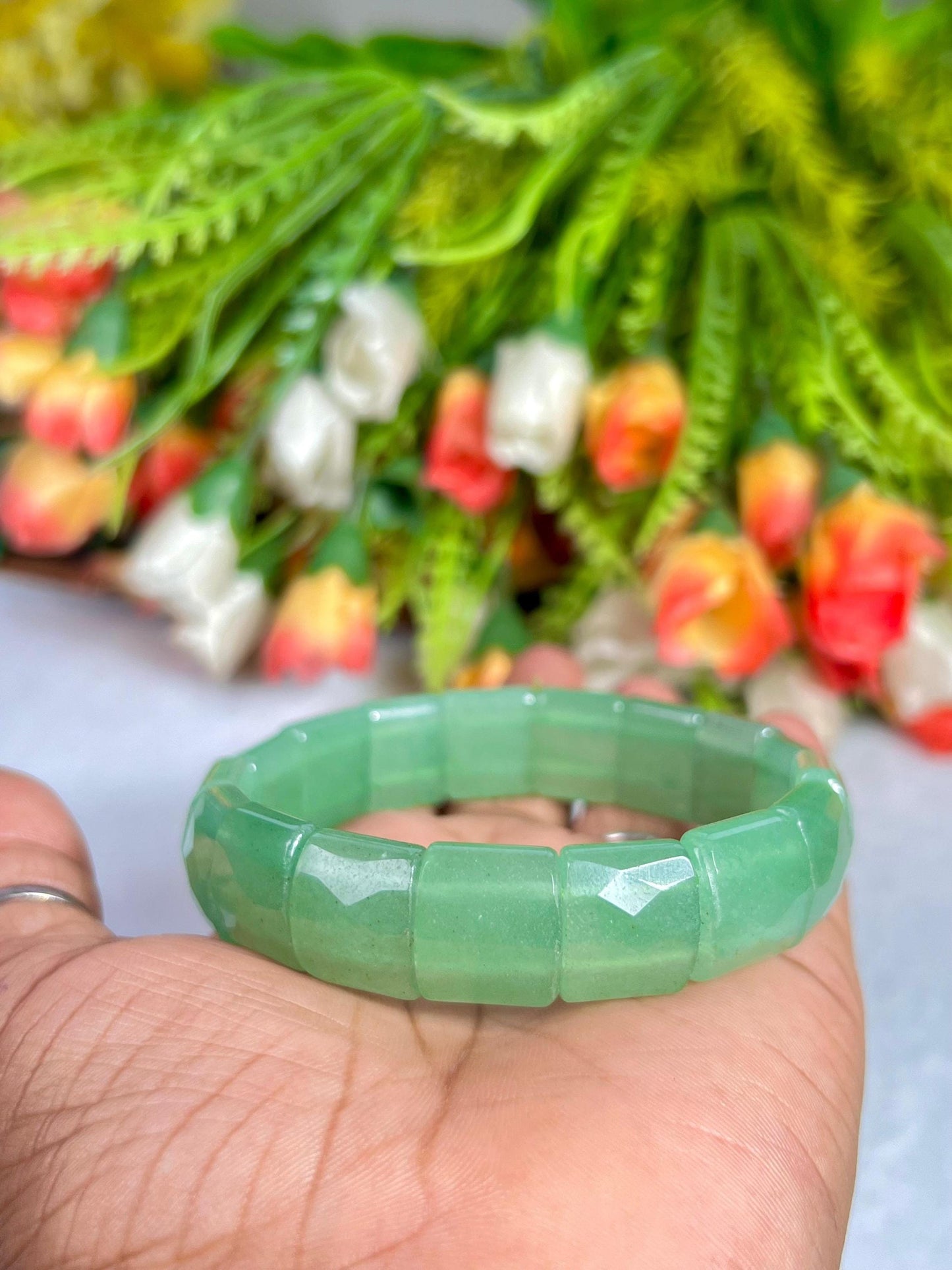 15 MM Green Aventurine Stone Bracelet l Stretchable Bracelet